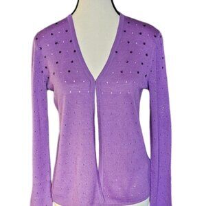 Authen Iceberg beaded purpul long sleeves cardigan 75 virgon wool 25silk M